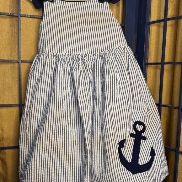 Tahari Girls Seersucker Anchor Nautical Dress Blue White Size 6 - Picture 2 of 8